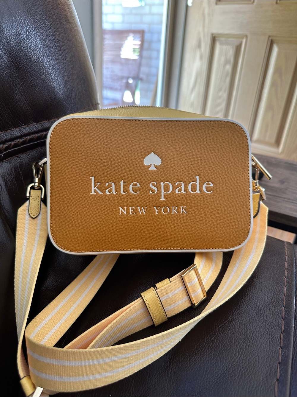 kate spade Yellow and Cream Striped-strap Crossbody Camera Bag